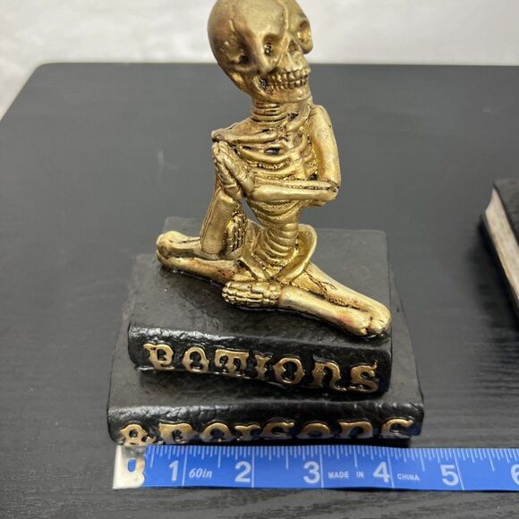 2 Skeleton Potion &Poisons and Book of Spells Decor Halloween Gold and Black - Picture 9 of 12